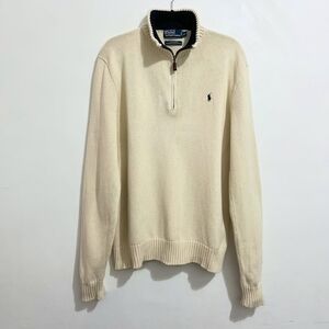 Ralph Lauren Cream Half-Zip Sweater with Navy Trim